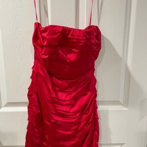 Express Red Ruched Midi Dress